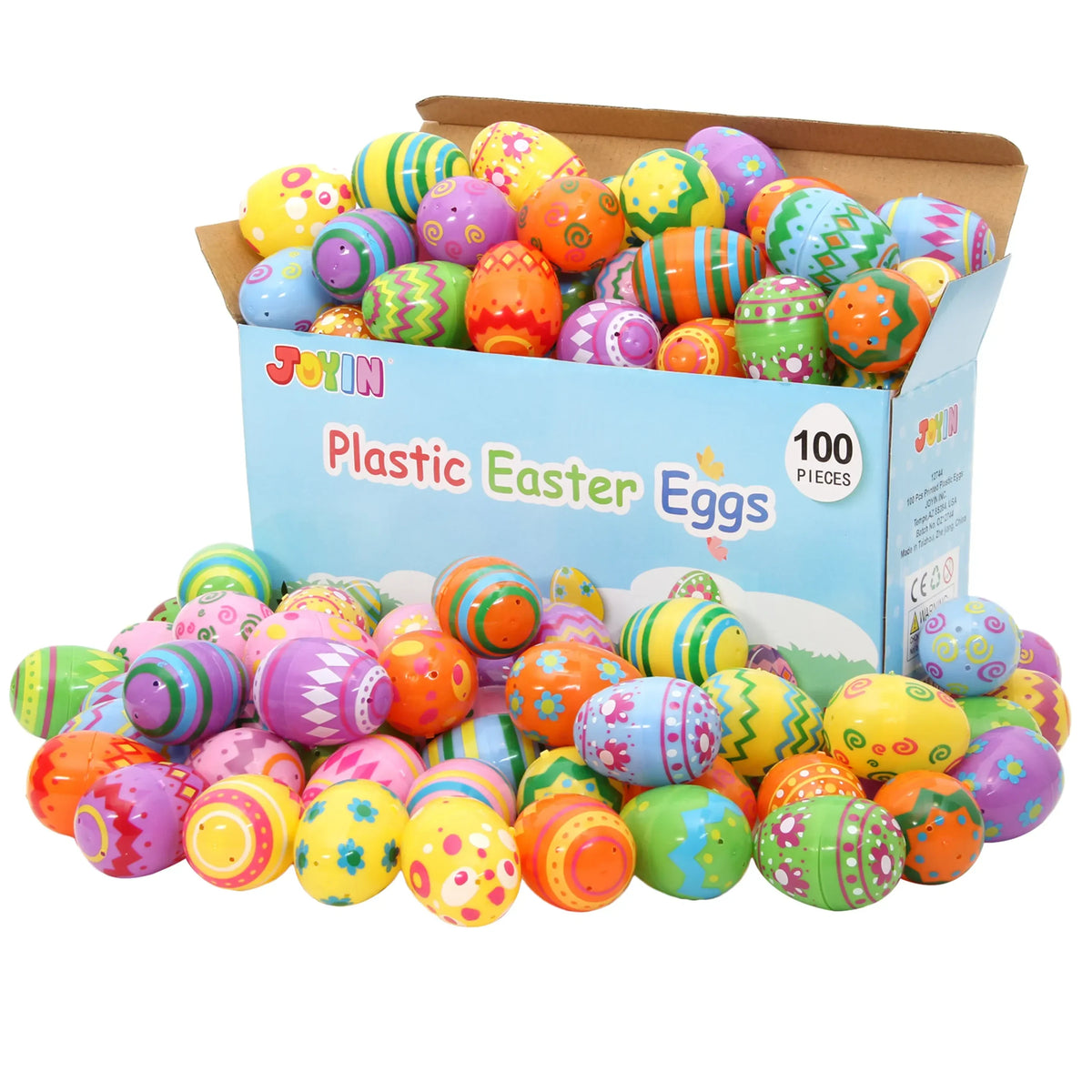 100Pcs Bright Printed Plastic Easter Egg Shells 2.3in