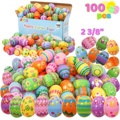 100Pcs Bright Printed Plastic Easter Egg Shells 2.3in