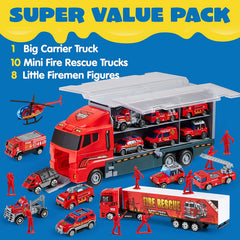 10 in 1 Die Cast Fire Engine Vehicles with Carrier Truck