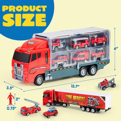 10 in 1 Die Cast Fire Engine Vehicles with Carrier Truck