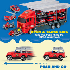 10 in 1 Die Cast Fire Engine Vehicles with Carrier Truck