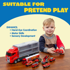 10 in 1 Die Cast Fire Engine Vehicles with Carrier Truck
