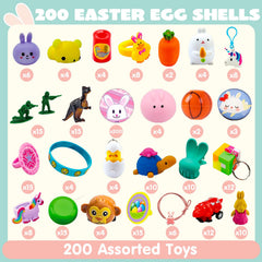 200Pcs 2.25in Prefilled Easter Eggs Bursting with Novelty Toys and Stickers