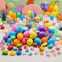 200Pcs 2.25in Prefilled Easter Eggs Bursting with Novelty Toys and Stickers