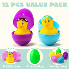 12Pcs 3.15in Easter Rggs Filled with Rubber Toys for Easter Egg Hunt