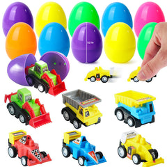 12Pcs Pull Back Cars 3.2in Prefilled Easter Eggs for Easter Egg Hunt