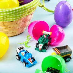 12Pcs Pull Back Cars 3.2in Prefilled Easter Eggs for Easter Egg Hunt
