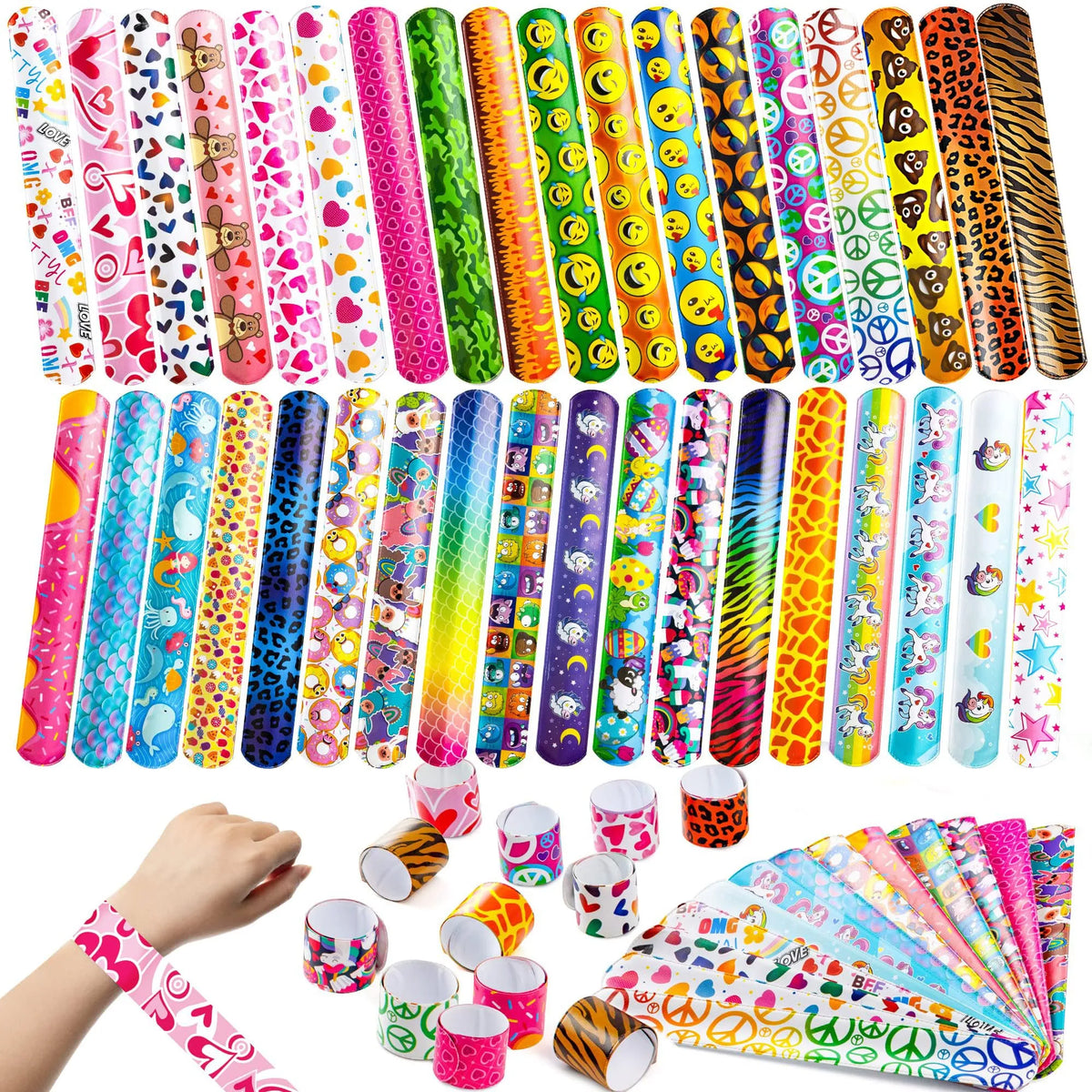 144 Pcs Slap Bracelets for Kids Bulk Wristbands with Animals
