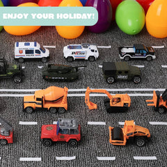 18Pcs Diecast Vehicles Prefilled Jumbo Easter Eggs 3.35in