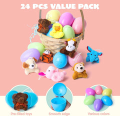 24Pcs 3.15in Mini Satiated Animal Plush Toys Prefilled Easter Eggs for Easter Egg Hunt