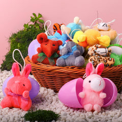 24Pcs 3.15in Mini Satiated Animal Plush Toys Prefilled Easter Eggs for Easter Egg Hunt
