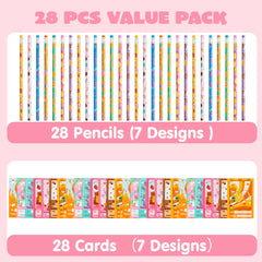 28 Packs Valentines Day Cards with Pencils for Kids-Classroom Exchange Gifts