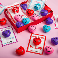 28Pcs Heart Shape Squeeze Ball with Valentines Day Cards for Kids-Classroom Exchange Gifts