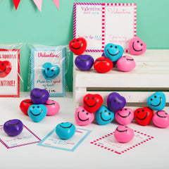 28Pcs Heart Shape Squeeze Ball with Valentines Day Cards for Kids-Classroom Exchange Gifts