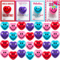 28Pcs Heart Shape Squeeze Ball with Valentines Day Cards for Kids-Classroom Exchange Gifts