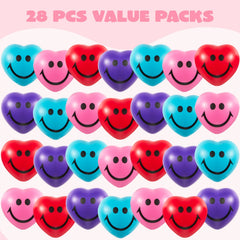28Pcs Heart Shape Squeeze Ball with Valentines Day Cards for Kids-Classroom Exchange Gifts