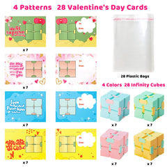 28Pcs Infinity Cube with Kids Valentines Cards for Classroom Exchange