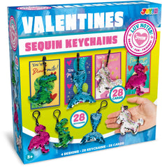 28Pcs Kids Valentines Cards With Glitter Flip Sequin Keychain-Classroom Exchange Gifts