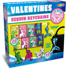 28Pcs Kids Valentines Cards With Glitter Flip Sequin Keychain-Classroom Exchange Gifts
