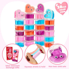 28Pcs Kids Valentines Cards with Heart Shaped Slime-Classroom Exchange Gifts