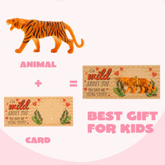 28Pcs Kids Valentines Cards with Zoo Animals Figures-Classroom Exchange Gifts