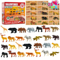 28Pcs Kids Valentines Cards with Zoo Animals Figures-Classroom Exchange Gifts