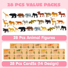 28Pcs Kids Valentines Cards with Zoo Animals Figures-Classroom Exchange Gifts