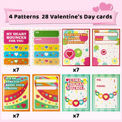 28Pcs Stretchy Squishy Toy Ball Toys with Kids Valentines Cards