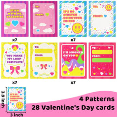 28Pcs Stretchy String with Valentines Day Cards for Kids-Classroom Exchange Gifts