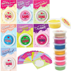 28Pcs Valentines Sand Slime with Valentines Day Cards for Kids-Classroom Exchange Gifts
