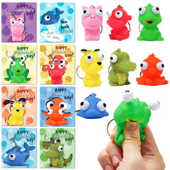 28Pcs Animal Keychains featuring Bulging Eyes with Kids Valentines Cards