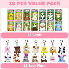 28Pcs Animal Plushies with Kids Valentines Cards for Classroom Gift Exchange