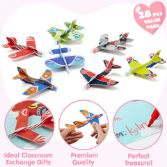 28Pcs Foam Airplanes With Kids Valentines Cards for Classroom Exchange