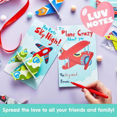 28Pcs Foam Airplanes With Kids Valentines Cards for Classroom Exchange