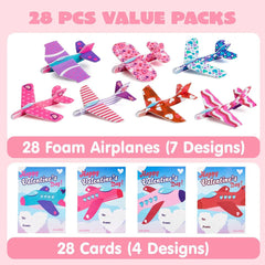 28Pcs Foam Airplanes with Valentines Day Cards for Kids-Classroom Exchange Gifts