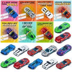 28Pcs Kids Valentines Cards with Die-Cast Racing Cars-Classroom Exchange Gifts