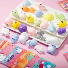 28Pcs Squishy Toys with Valentines Day Cards for Kids-Classroom Exchange Gifts