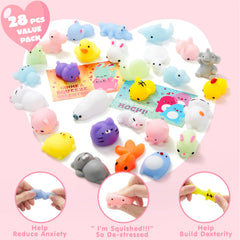28Pcs Squishy Toys with Valentines Day Cards for Kids-Classroom Exchange Gifts