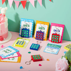 28Pcs Tic-Tac-Toe Keychain Gifts with Kids Valentines Cards for Classroom Exchange
