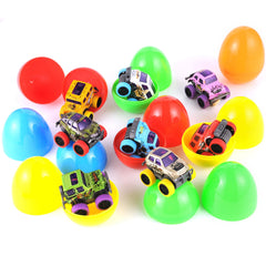 12Pcs 3.8in Easter Eggs Packed with Pull Back Monster Cars and Trucks for Easter Egg Hunt