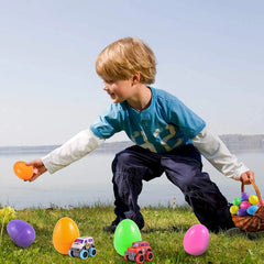 12Pcs 3.8in Easter Eggs Packed with Pull Back Monster Cars and Trucks for Easter Egg Hunt