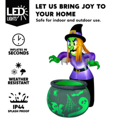 6 ft Tall Witch Cauldron Inflatable Decoration with Projecting Green Ghost