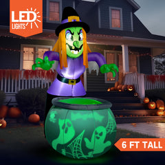 6 ft Tall Witch Cauldron Inflatable Decoration with Projecting Green Ghost