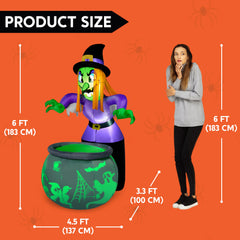 6 ft Tall Witch Cauldron Inflatable Decoration with Projecting Green Ghost