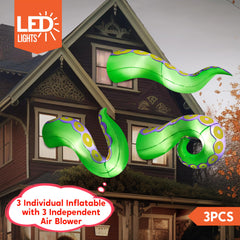 4.5, 5, 6 ft Long Green Octopus Tentacles Window Breaker Inflatable Decoration, 3 Pcs