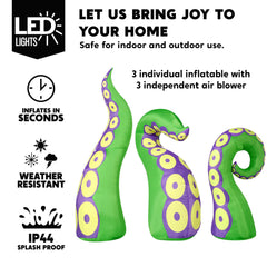 4.5, 5, 6 ft Long Green Octopus Tentacles Window Breaker Inflatable Decoration, 3 Pcs
