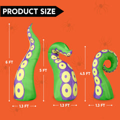 4.5, 5, 6 ft Long Green Octopus Tentacles Window Breaker Inflatable Decoration, 3 Pcs
