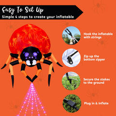 8 ft Tall Hanging Spider with Spider Web Net Lights Inflatable Decoration