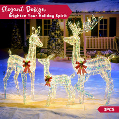 3 LED Yard Lights - Fabric 5 ft Buck, 4 ft Doe, 3 ft Fawn (Iridescent)