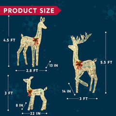 3 LED Yard Lights - Fabric 5 ft Buck, 4 ft Doe, 3 ft Fawn (Iridescent)